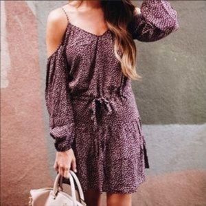 PAIGE Plum Floral Cold-Shoulder Drawstring Mini Dress